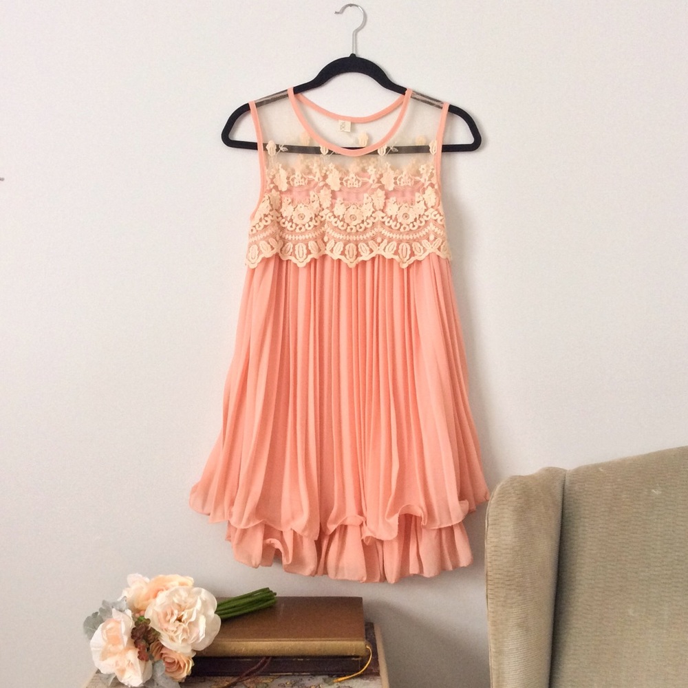 Yoco Pleated Chiffon Mini Dress Peach Pink Size 4